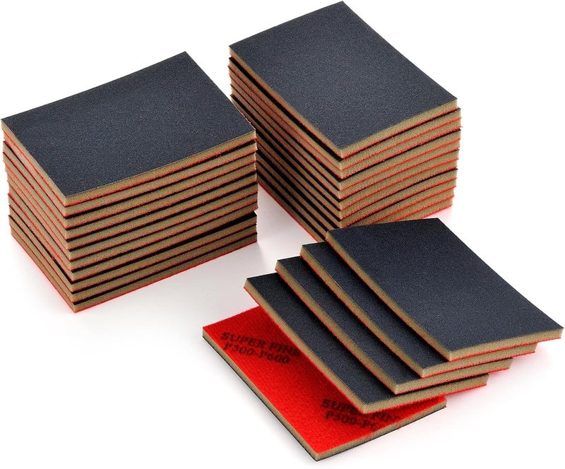 MAXMAN 20PCS Sanding Sponge Set,500-600 Grit Soft Foam Hand Sander Block,3x4 Inch Wet Dry Sandpaper, Ultra Fine Sandpaper Sponge, Reusable Sanding Pads for Metal Wood Furniture Model Drywall Polishing - Image 1